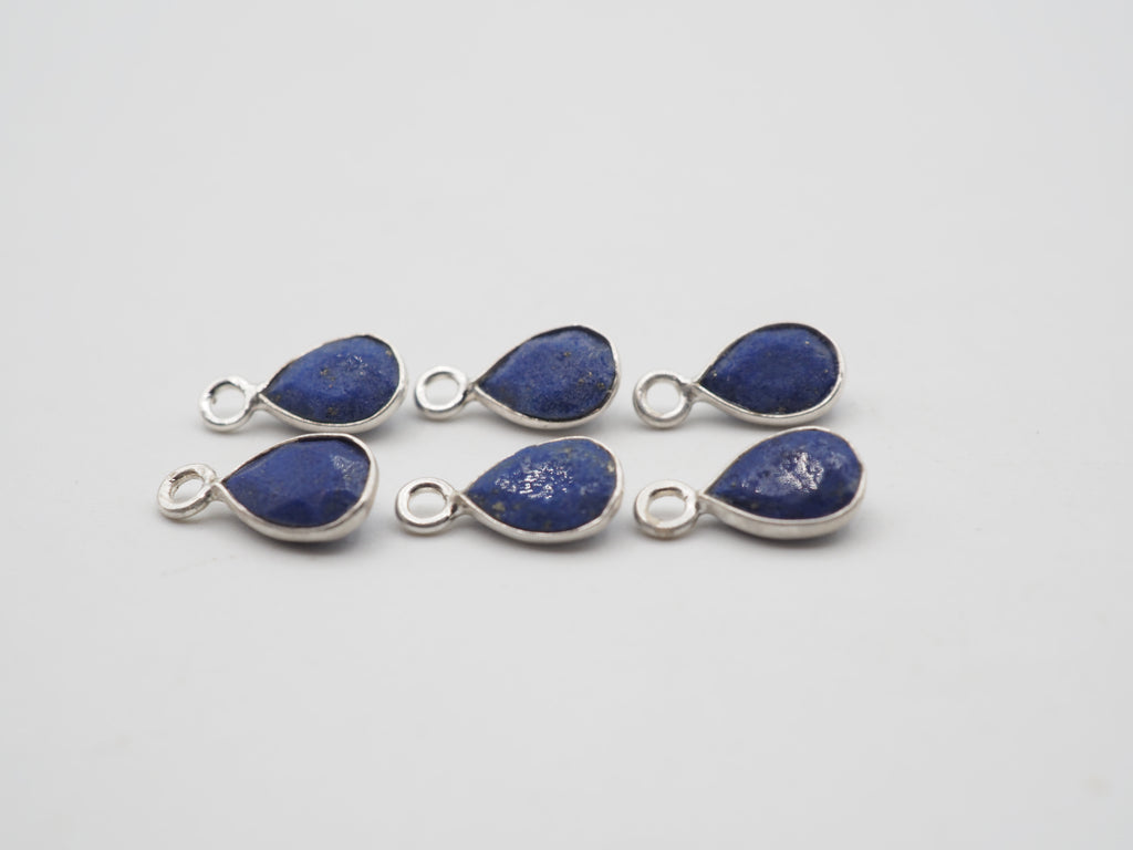 Lapis Silver Bezel 7x5mm , Single Connector, 925 Sterling Silver