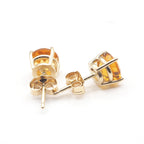 Citrine  Round  7mm Stud Earrings in 14K White  Gold