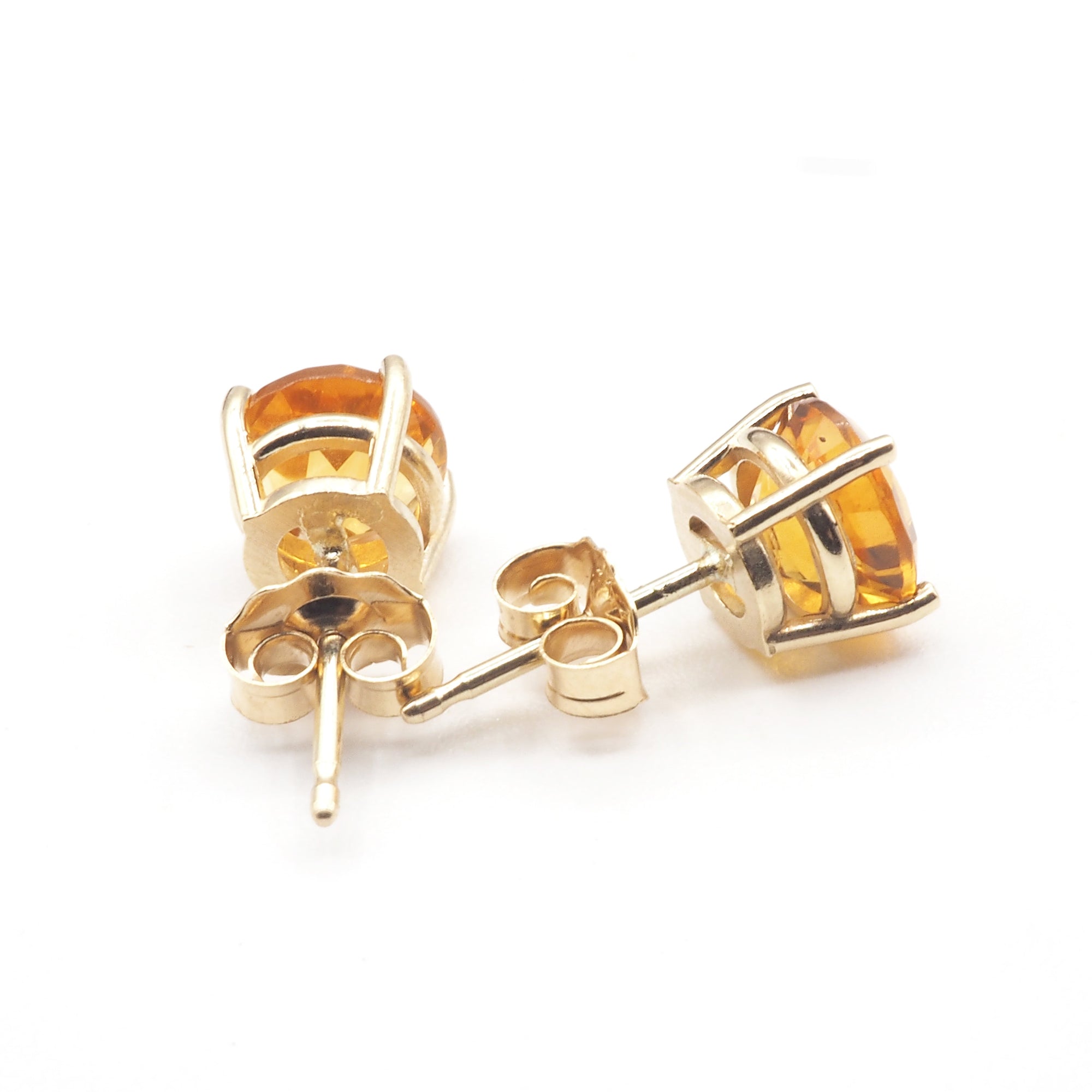 Citrine  Round  7mm Stud Earrings in 14K White  Gold