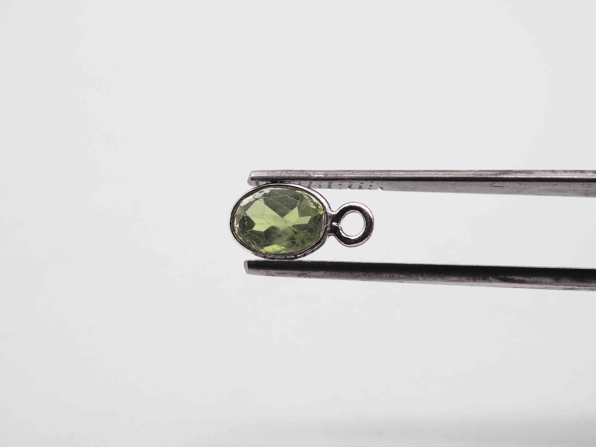 7x5mm Peridot Silver Bezel, Single Connector, Peridot Bezel, Peridot Charm
