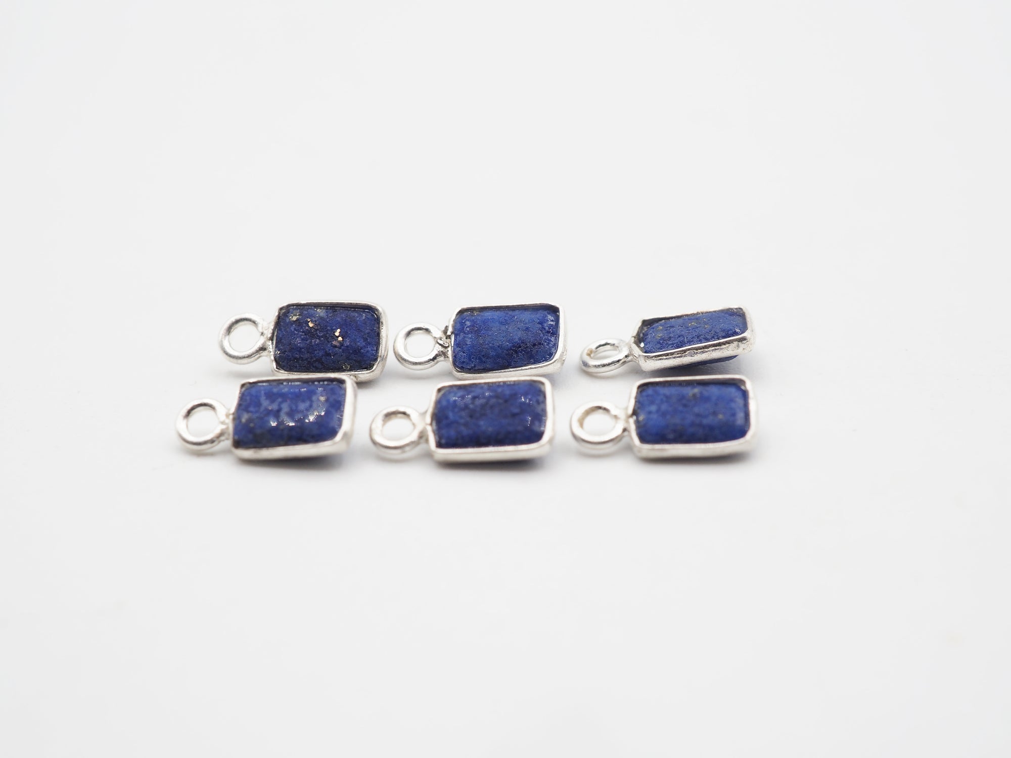 Lapis Silver Bezel 6x4mm , Single Connector, 925 Sterling Silver
