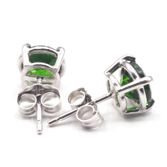 Chrome Diopside Round 6 mm Stud Earrings in 14K White Gold, 1.88 Carat