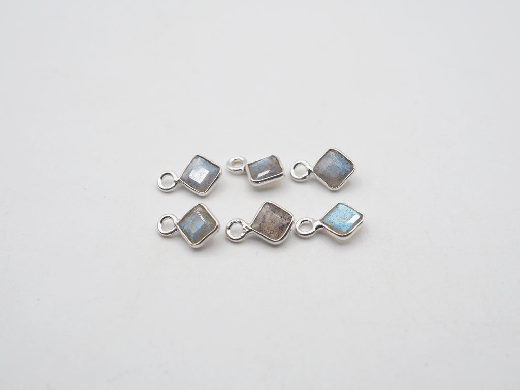 Labradorite Silver Bezel 4x4mm, Single Connector, Labradorite Charm