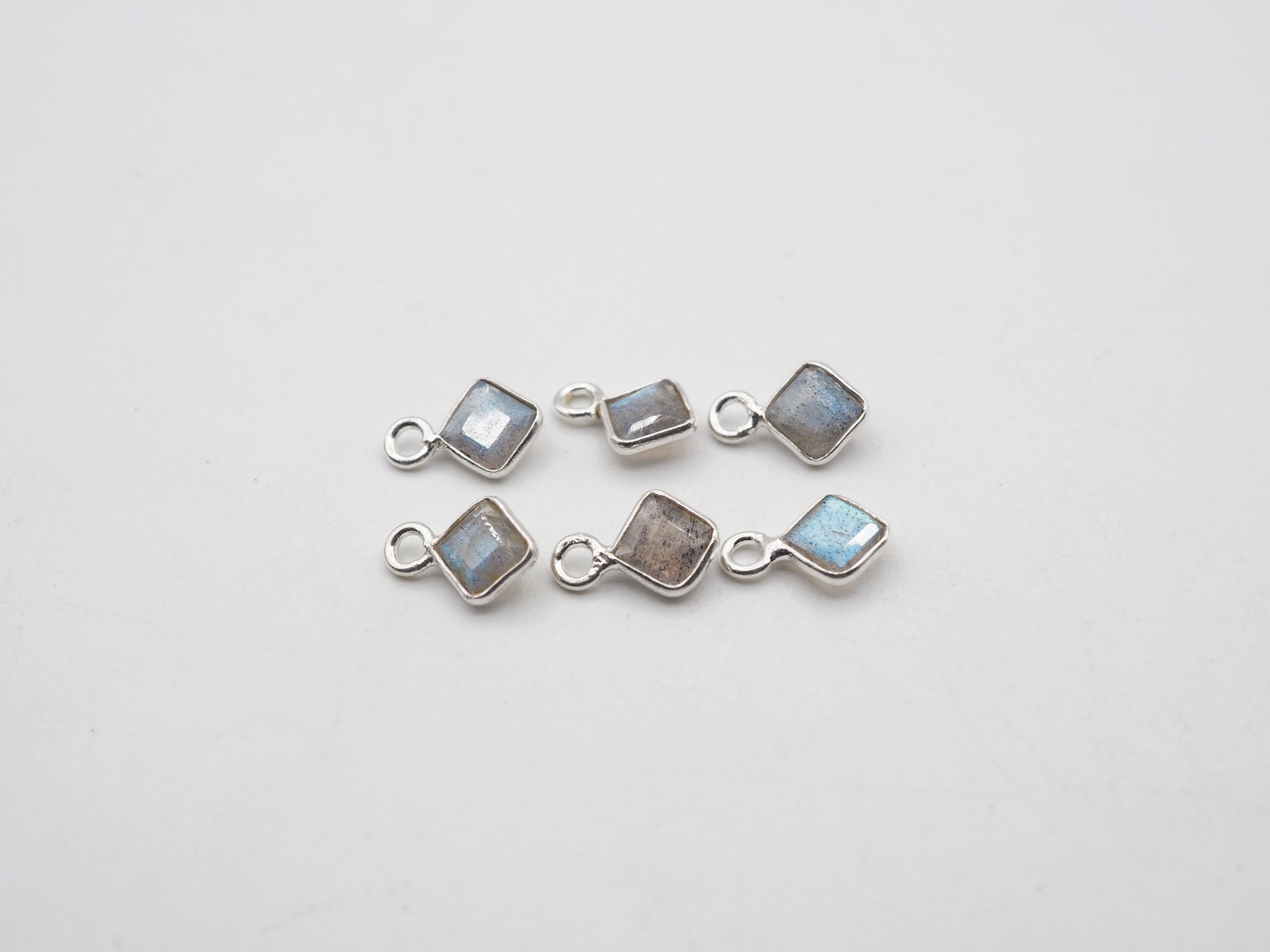 Labradorite Silver Bezel 4x4mm, Single Connector, Labradorite Charm
