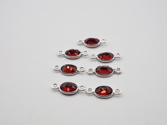7x5mm Garnet Bezel, Double  Connector, Garnet Bezel, Garnet Charm, 925 Sterling Silver