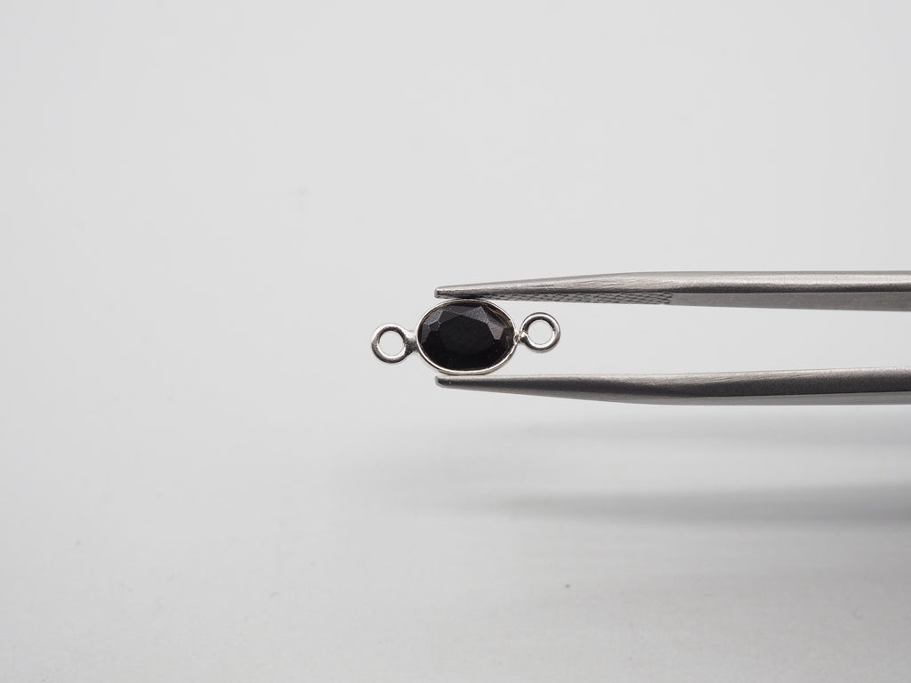 Black Onyx Silver Bezel 7x5 mm, Double Connector, Black Onyx Charm