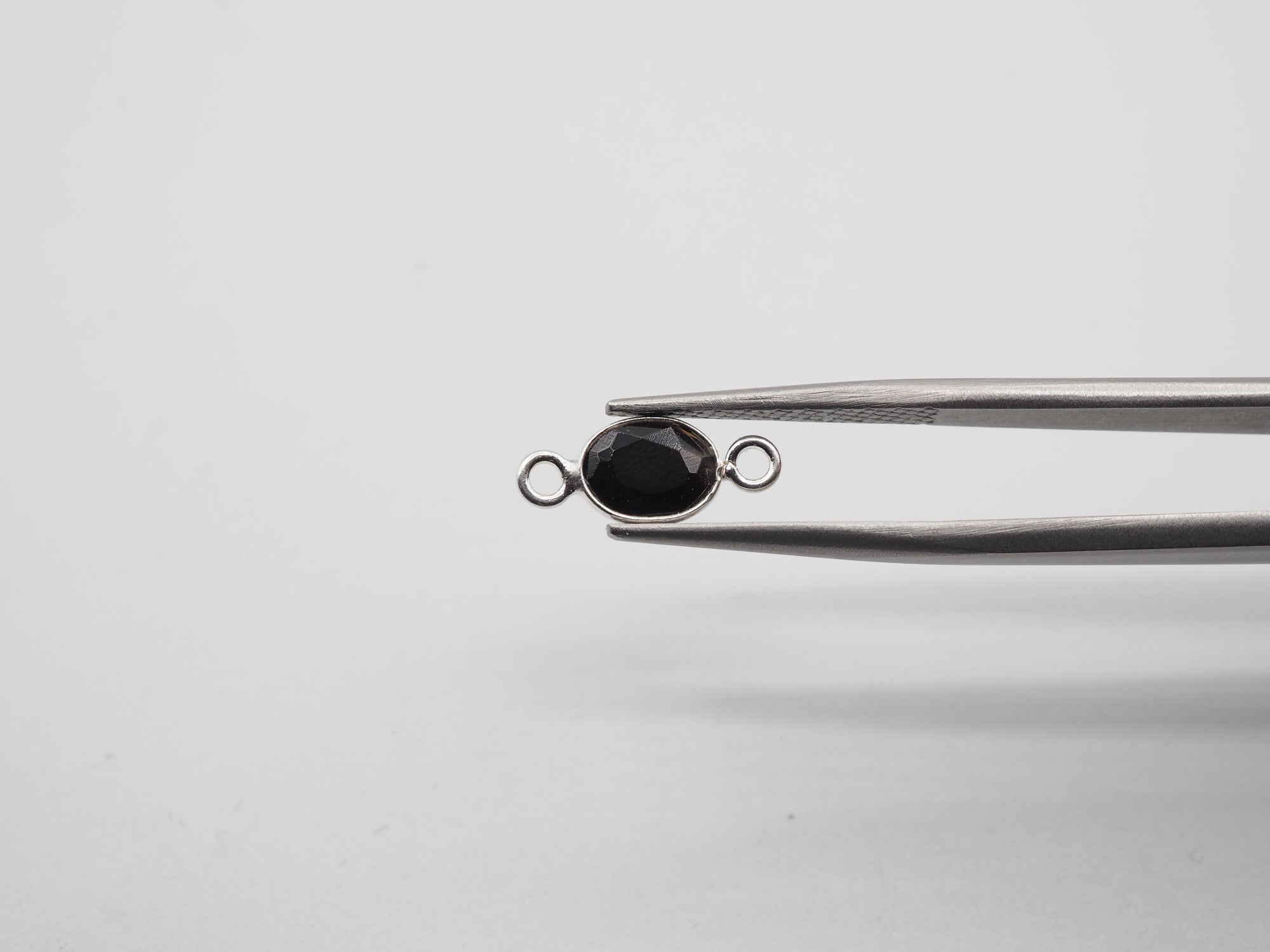 Black Onyx Silver Bezel 7x5 mm, Double Connector, Black Onyx Charm