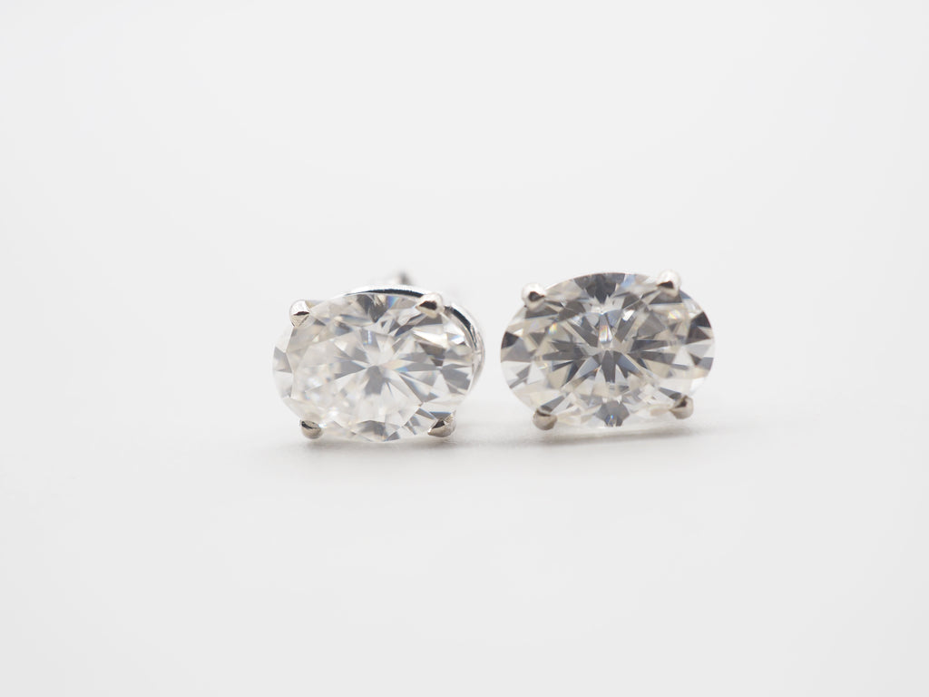 14K White Gold Moissanite Stud 7x5mm , Moissanite Earring
