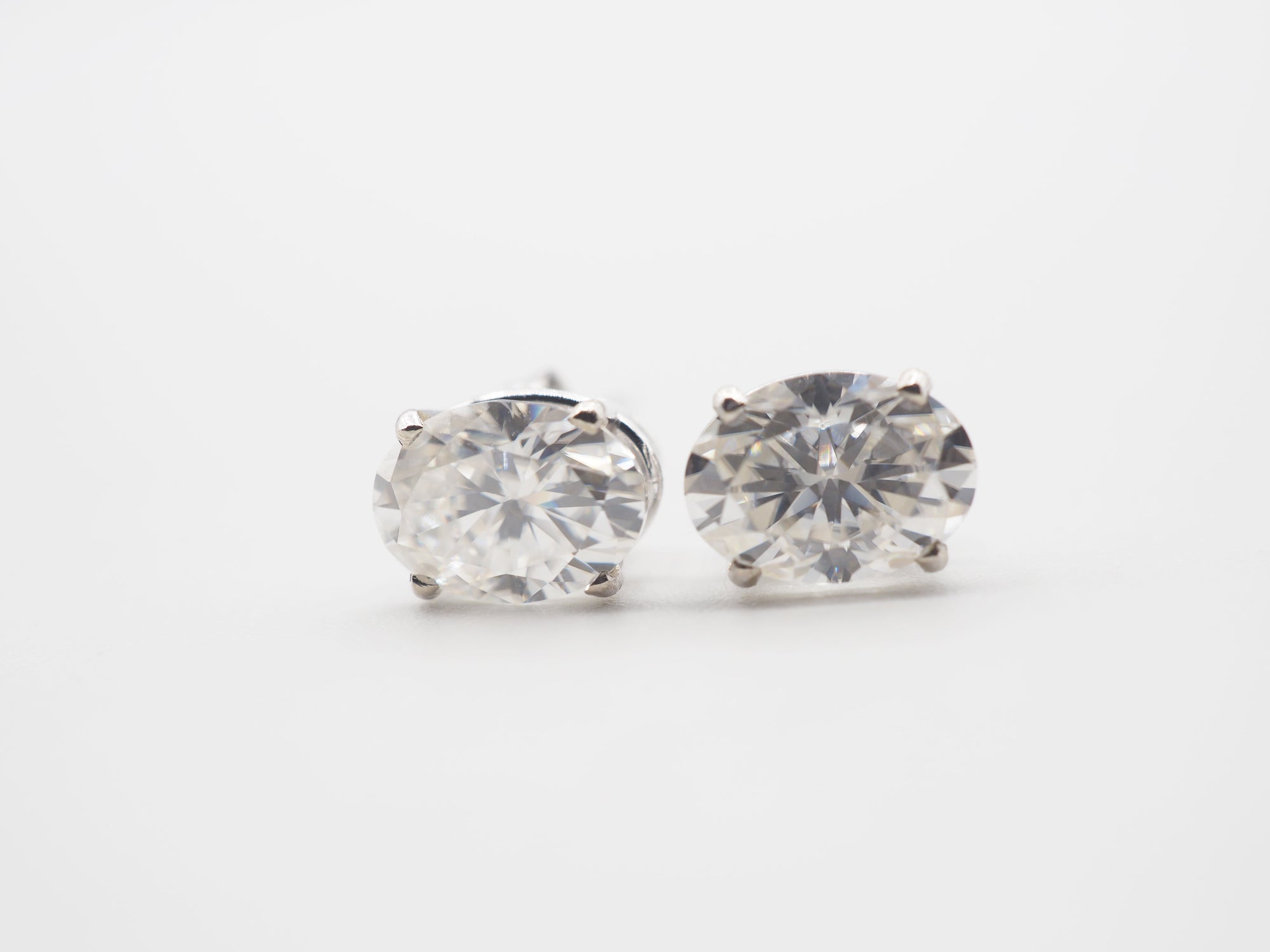 14K White Gold Moissanite Stud 7x5mm , Moissanite Earring