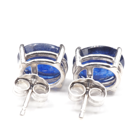 Blue Sapphire Oval 9x7 mm Stud Earrings in 14K White Gold, 4.94  Carat