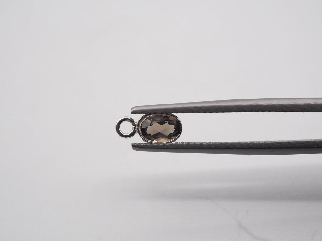 Smoky Topaz Silver Bezel 7x5mm ,Single connector, Smoky Topaz Charm