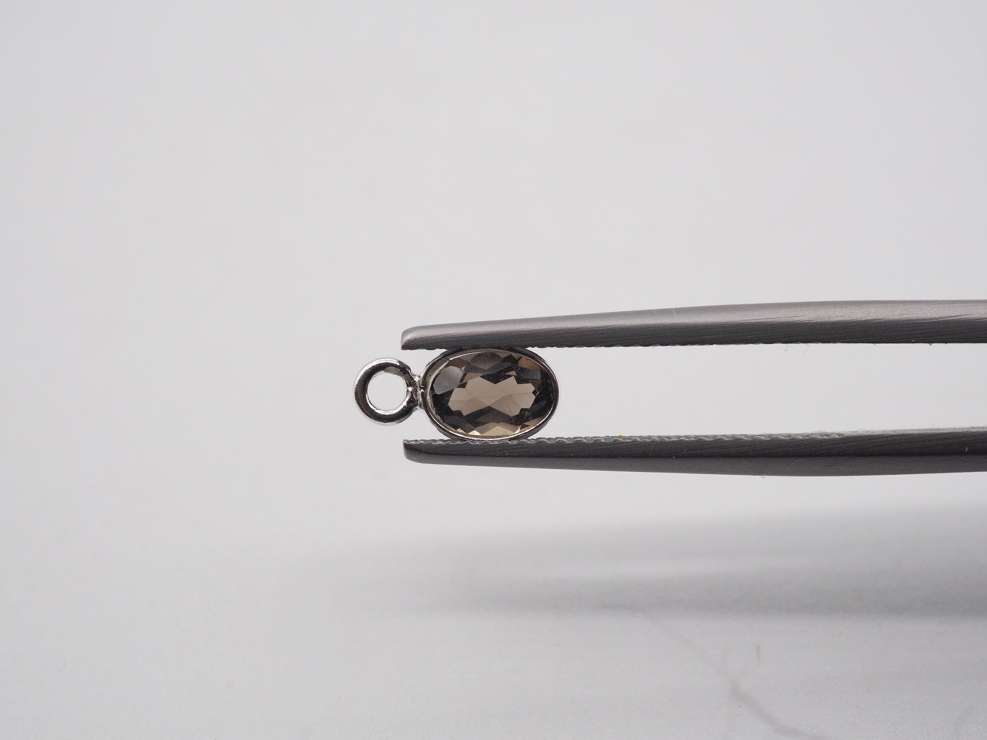 Smoky Topaz Silver Bezel 7x5mm ,Single connector, Smoky Topaz Charm