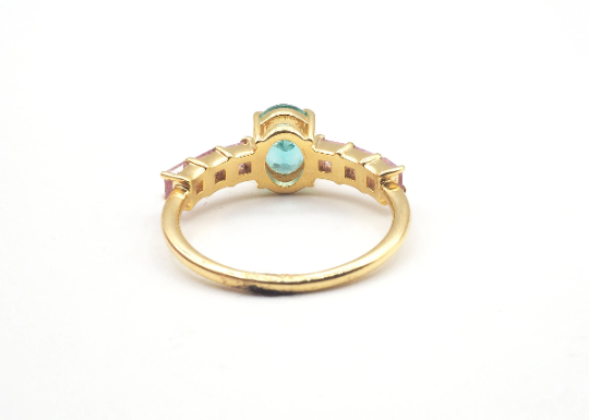 18K Yellow Gold Apatite and  Pink Sapphire Ring