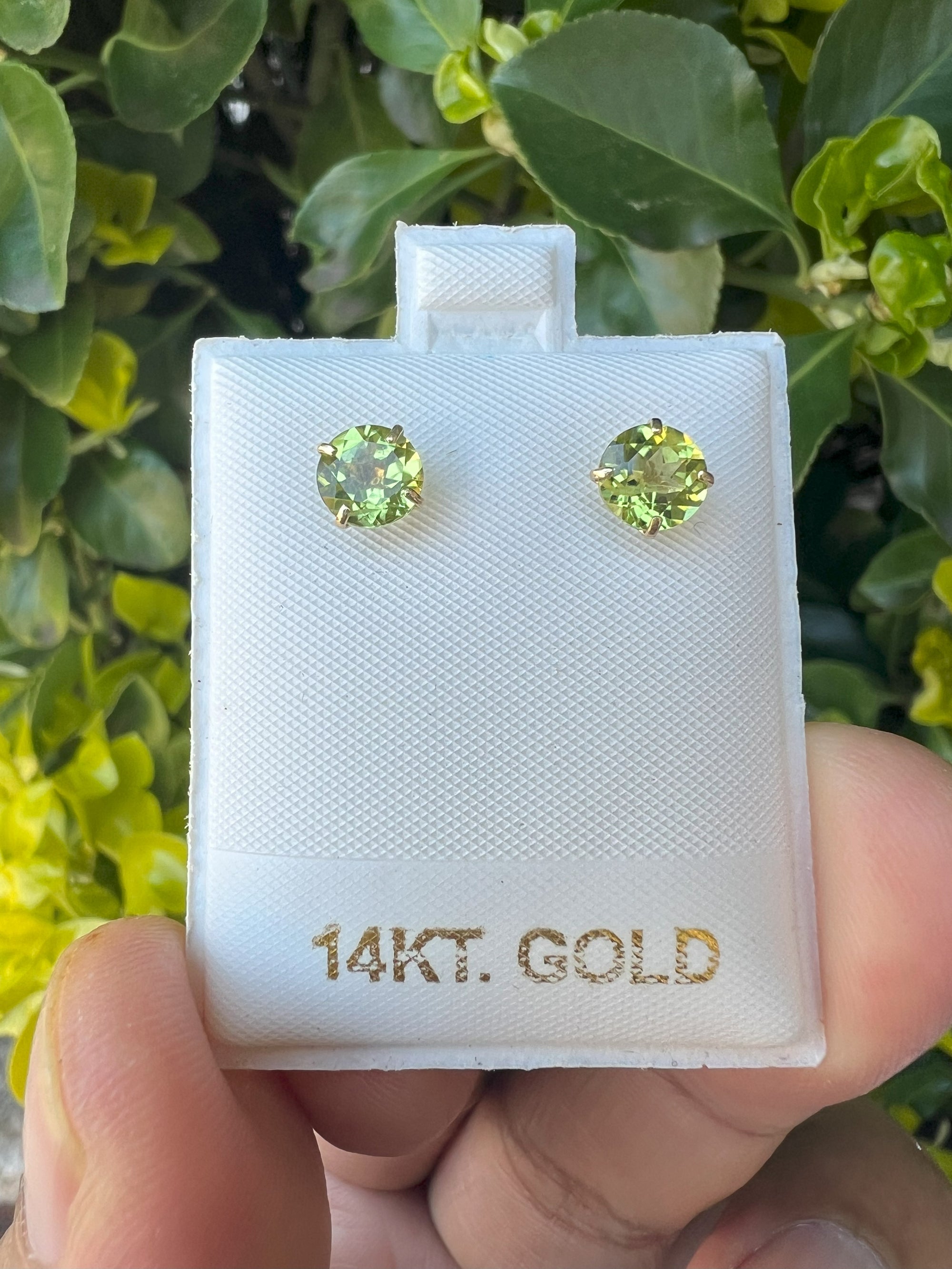 14K Yellow Gold Natural Peridot Stud, August Birthstone Earring