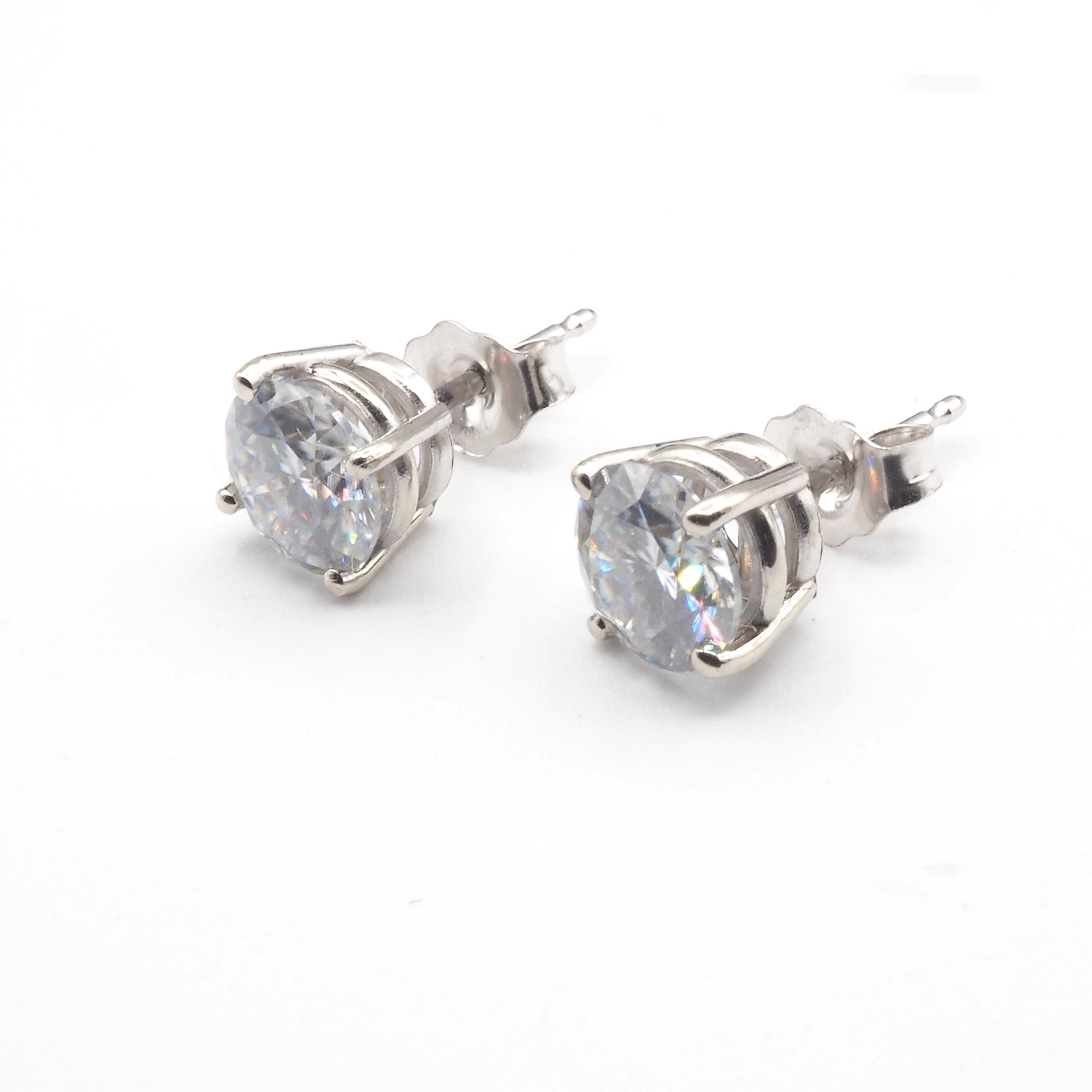 Moissanite Round 6mm Stud Earrings in 14K White Gold