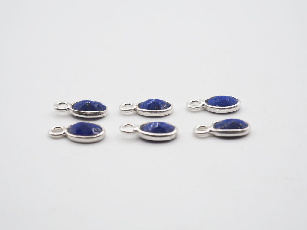 Lapis Silver Bezel 6x4mm, Single Connector, 925 Sterling Silver