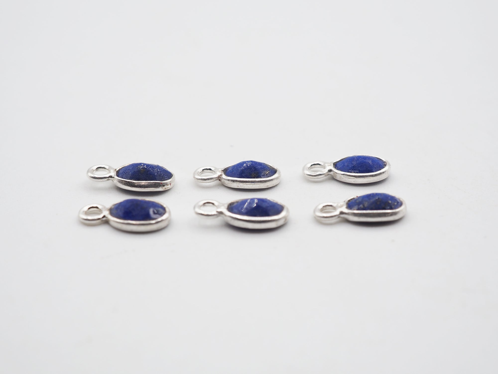 Lapis Silver Bezel 6x4mm, Single Connector, 925 Sterling Silver