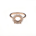 14K Rose Gold Ring Round 8 mm With White Diamonds , Semi-Mount