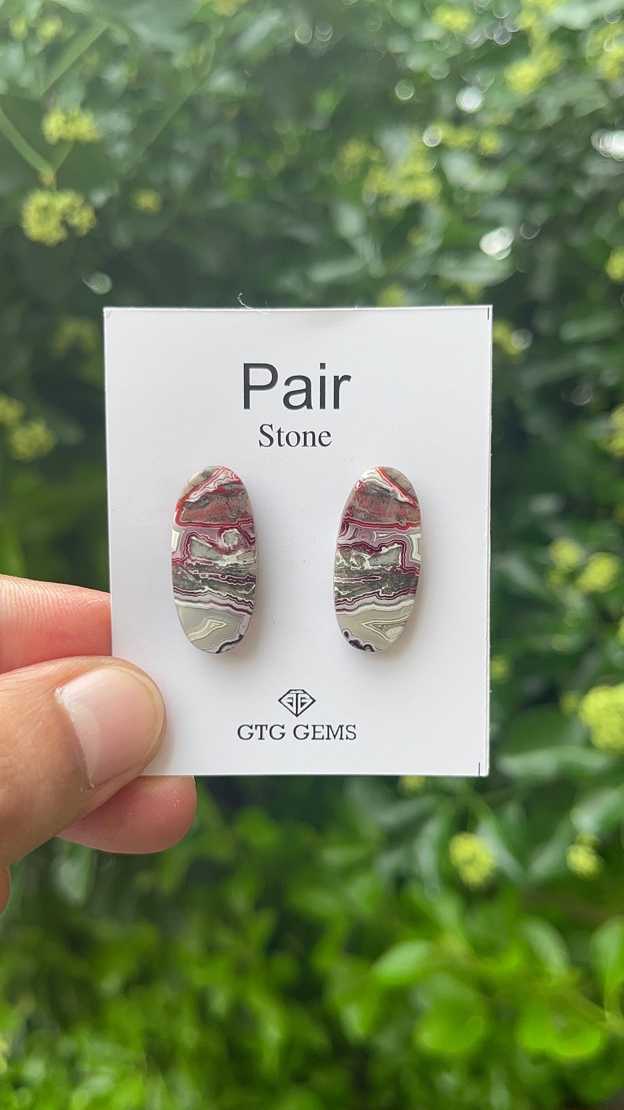 Crazy Lace Agate, Cabochon Matching pair 25x11 mm, Approximately 19.50 carat (GTG-MCLA-8)