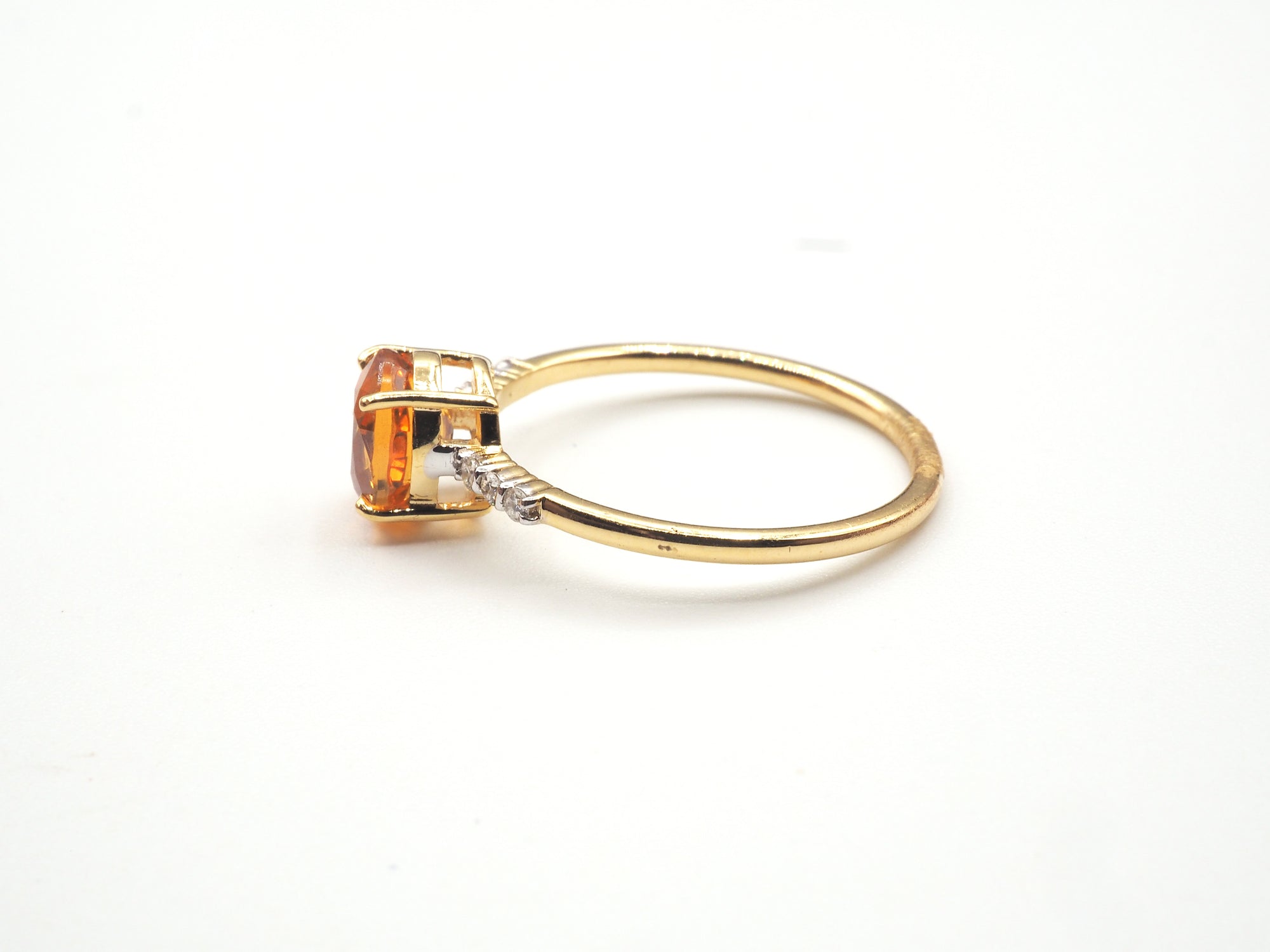 18K Yellow Gold Orange Sapphire with Diamond Ring