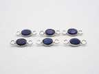 Lapis Silver Bezel 6x4mm , Double Connector, 925 Sterling Silver