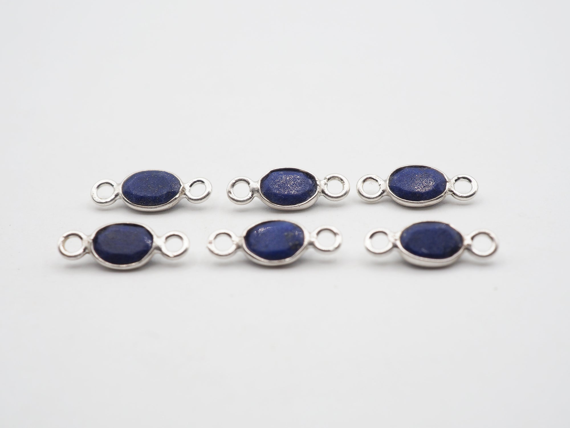 Lapis Silver Bezel 6x4mm , Double Connector, 925 Sterling Silver
