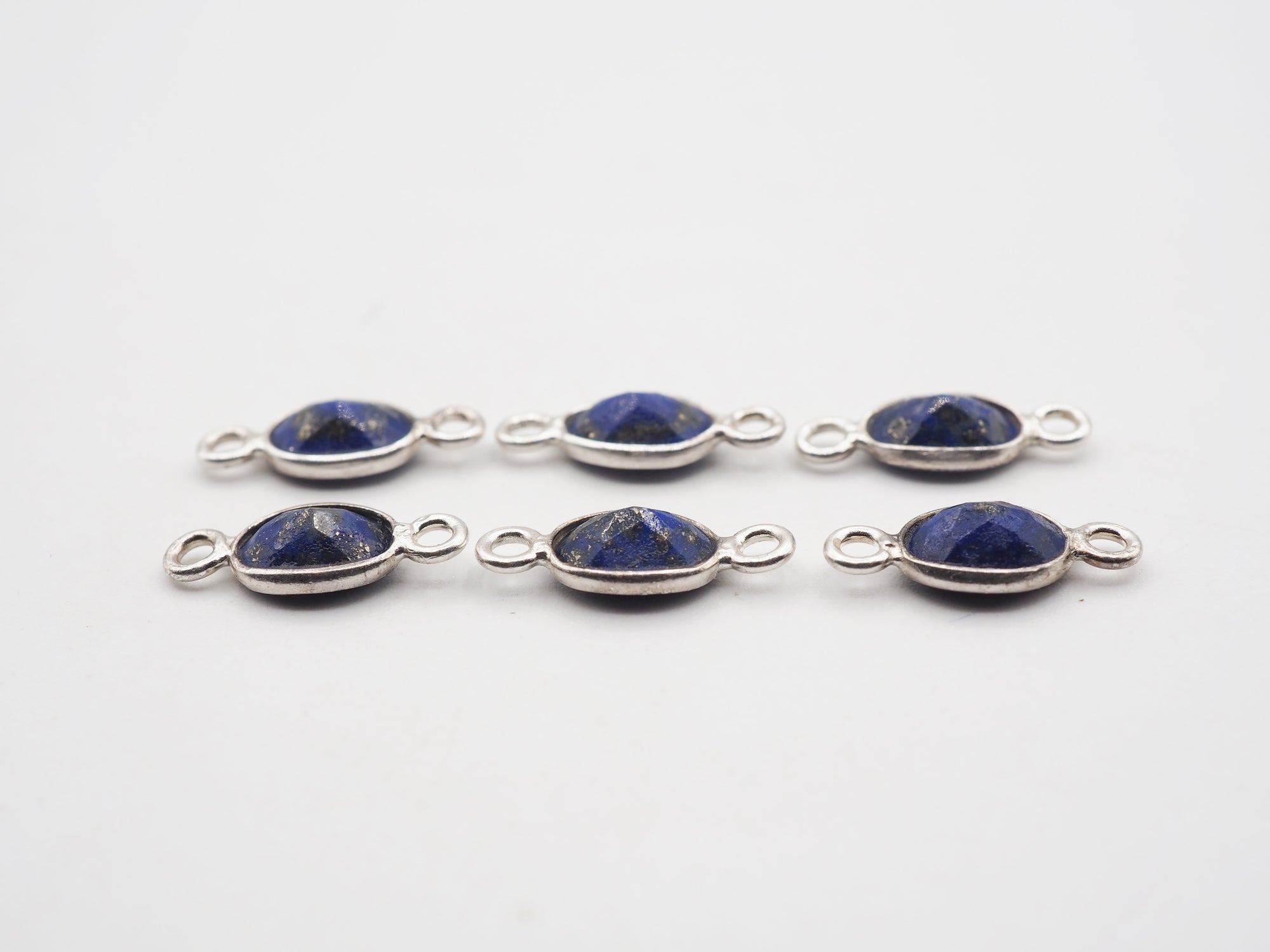 Lapis Silver Bezel 7x5mm , Double  Connector, 925 Sterling Silver