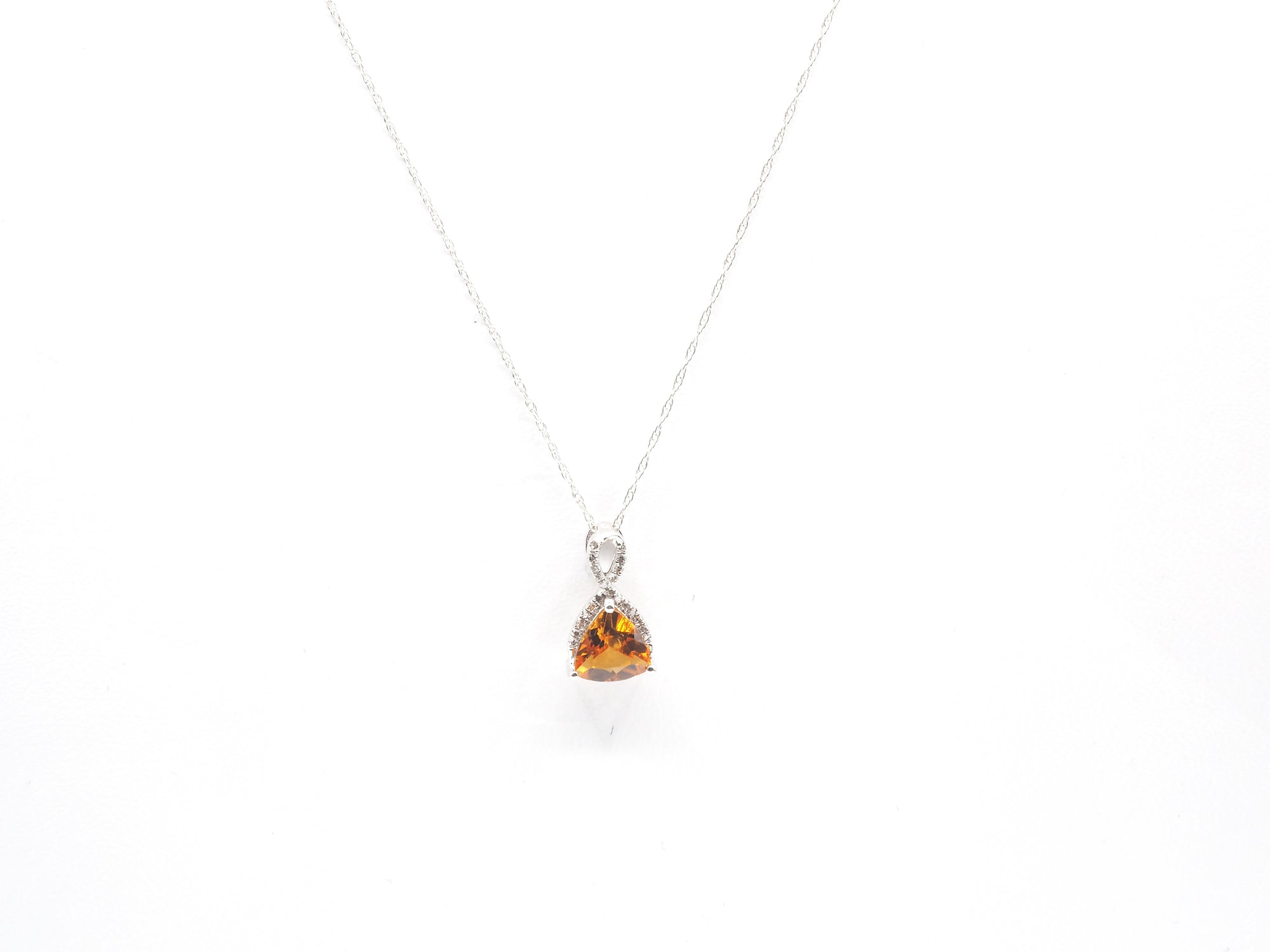 10K White Gold Citrine with Diamond  Pendant