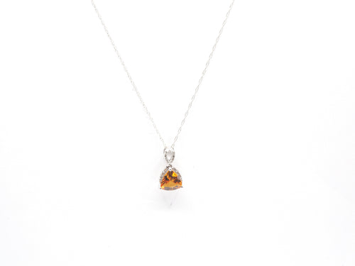 10K White Gold Citrine with Diamond  Pendant