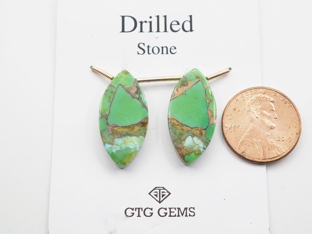 Drilled  Green Turquoise 23.5x11.5mm Approximately 21.5 Carat