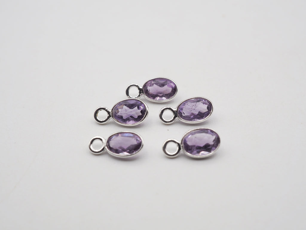 Amethyst Bezel  6x4 mm  Gemstone Connector, Amethyst Bezel, Amethyst  Charm, 925 Sterling Silver