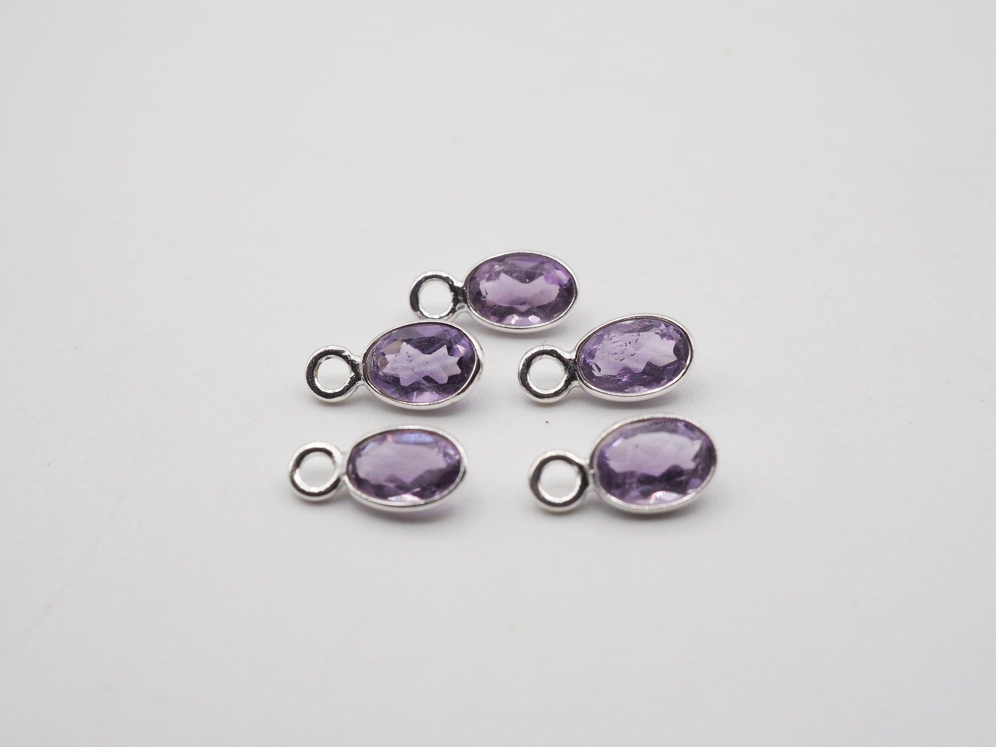 Amethyst Bezel  6x4 mm  Gemstone Connector, Amethyst Bezel, Amethyst  Charm, 925 Sterling Silver