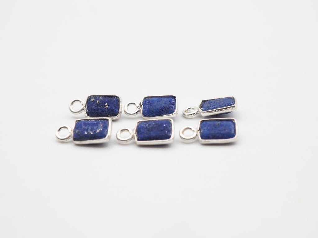 Lapis Silver Bezel 6x4mm , Single Connector, 925 Sterling Silver