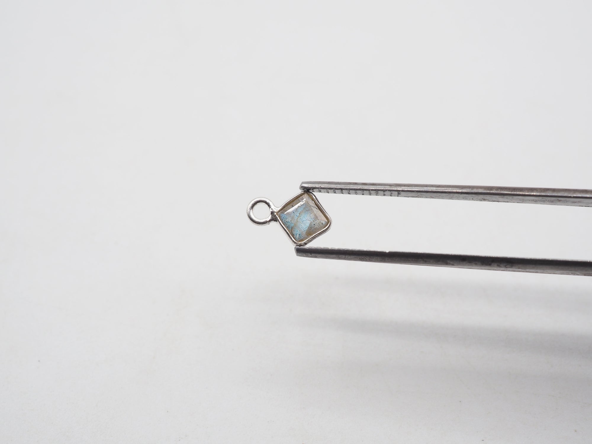 Labradorite Silver Bezel 4x4mm, Single Connector, Labradorite Charm
