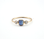 14K Yellow Gold Blue Sapphire with Diamond Ring