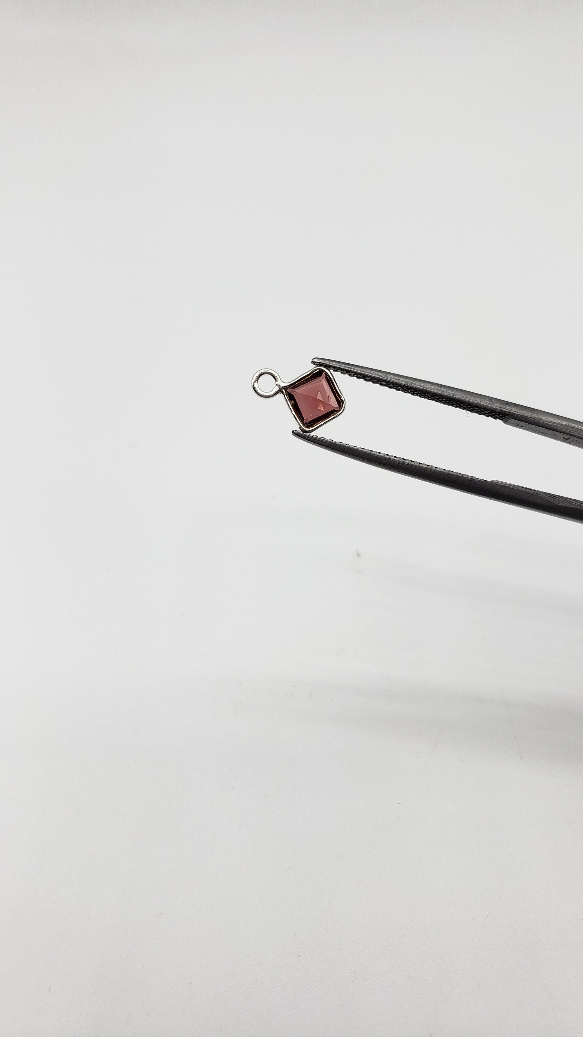 Garnet Bezel Square Shape 5x5mm, Single  Connector, Garnet Bezel, Garnet Charm, 925 Sterling Silver