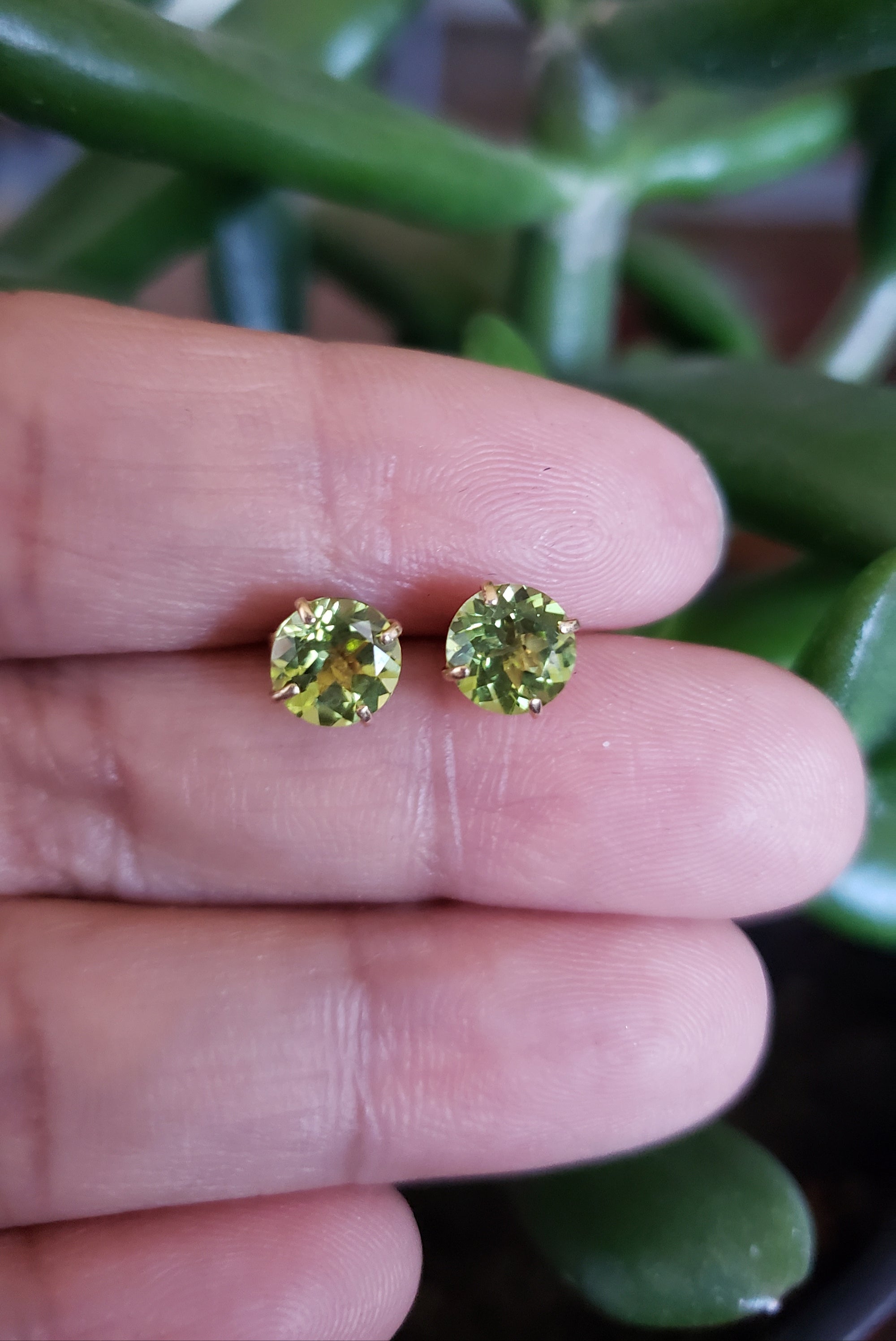 14K Yellow Gold Natural Peridot Stud, August Birthstone Earring