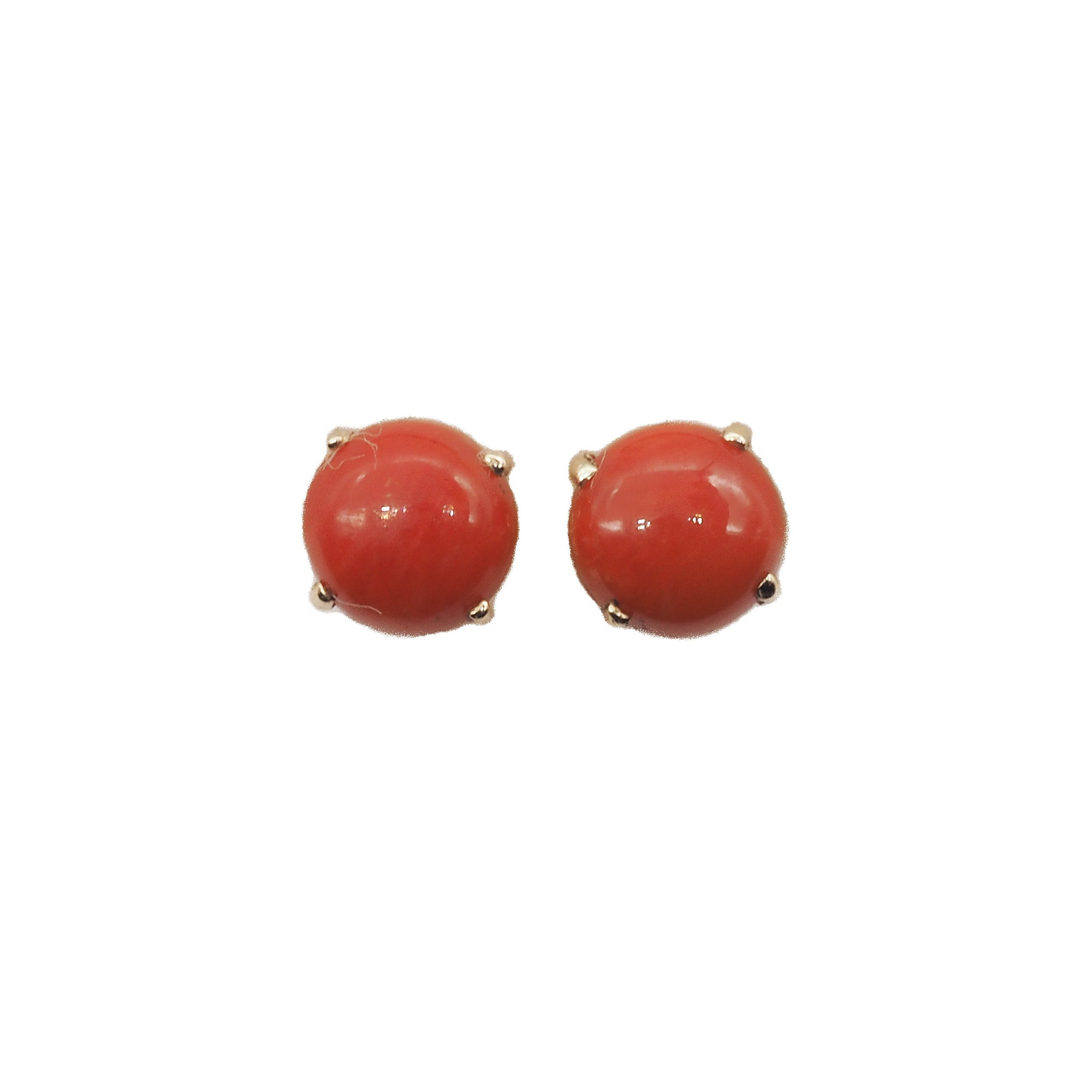 Coral  Round 5 mm Stud Earrings in 14K Yellow  Gold