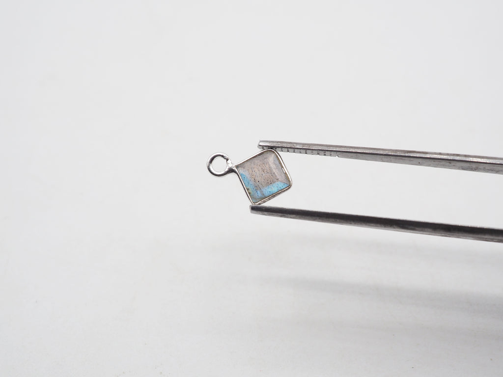 Labradorite Silver Bezel 5x5mm, Single Connector, Labradorite Charm
