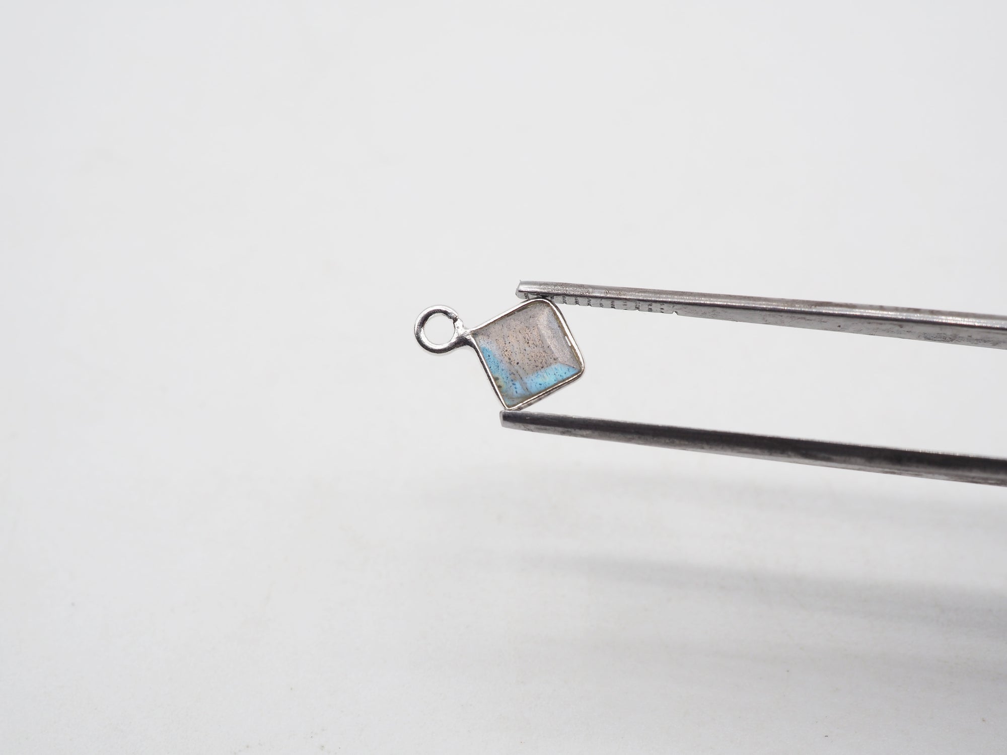 Labradorite Silver Bezel 5x5mm, Single Connector, Labradorite Charm