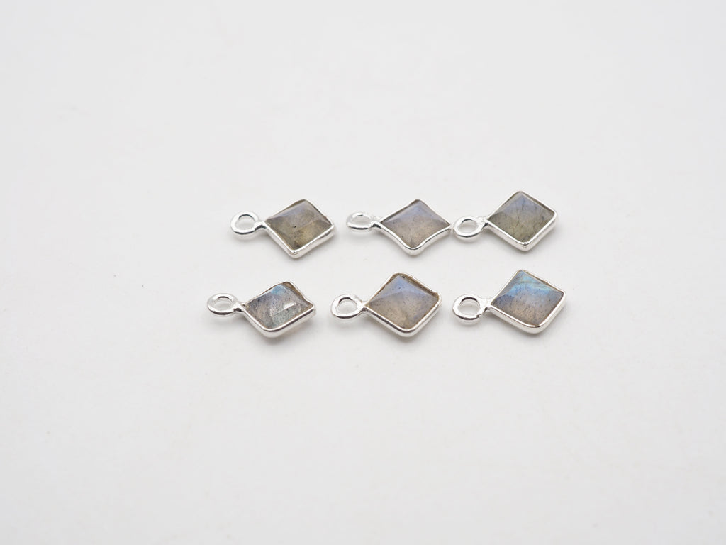 Labradorite Silver Bezel 5x5mm, Single Connector, Labradorite Charm