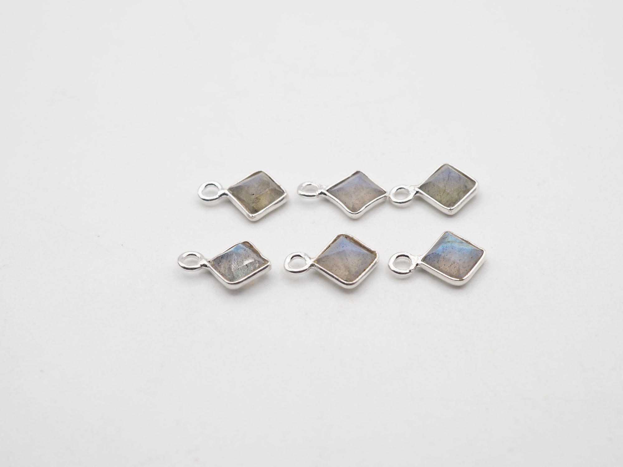 Labradorite Silver Bezel 5x5mm, Single Connector, Labradorite Charm