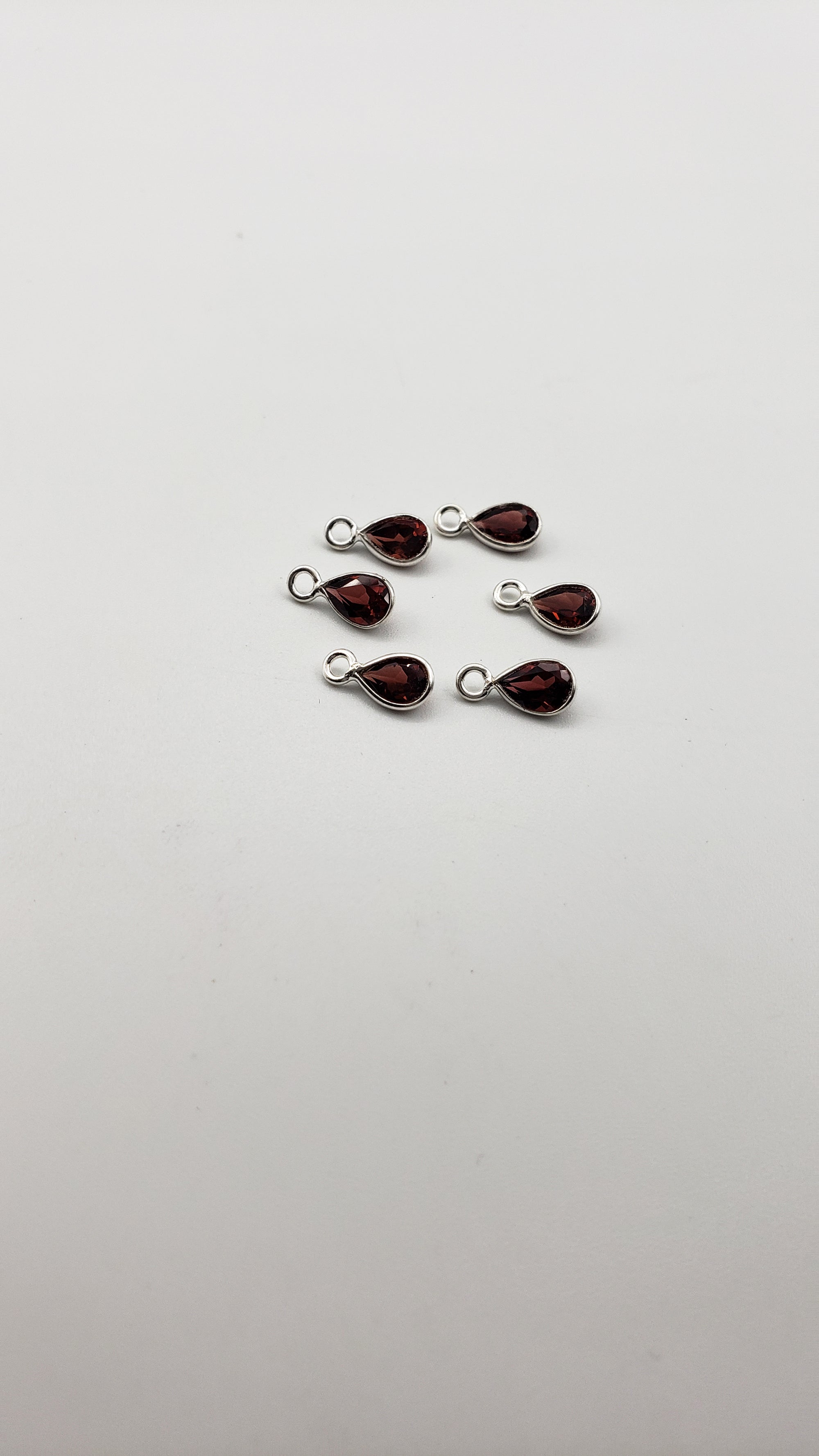 6x4mm Garnet Bezel, Single  Connector, Garnet Bezel, Garnet Charm, 925 Sterling Silver