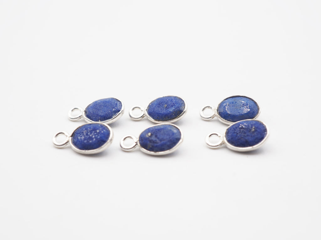Lapis Silver  Bezel 7x5mm ,Single Connector, 925 Sterling Silver