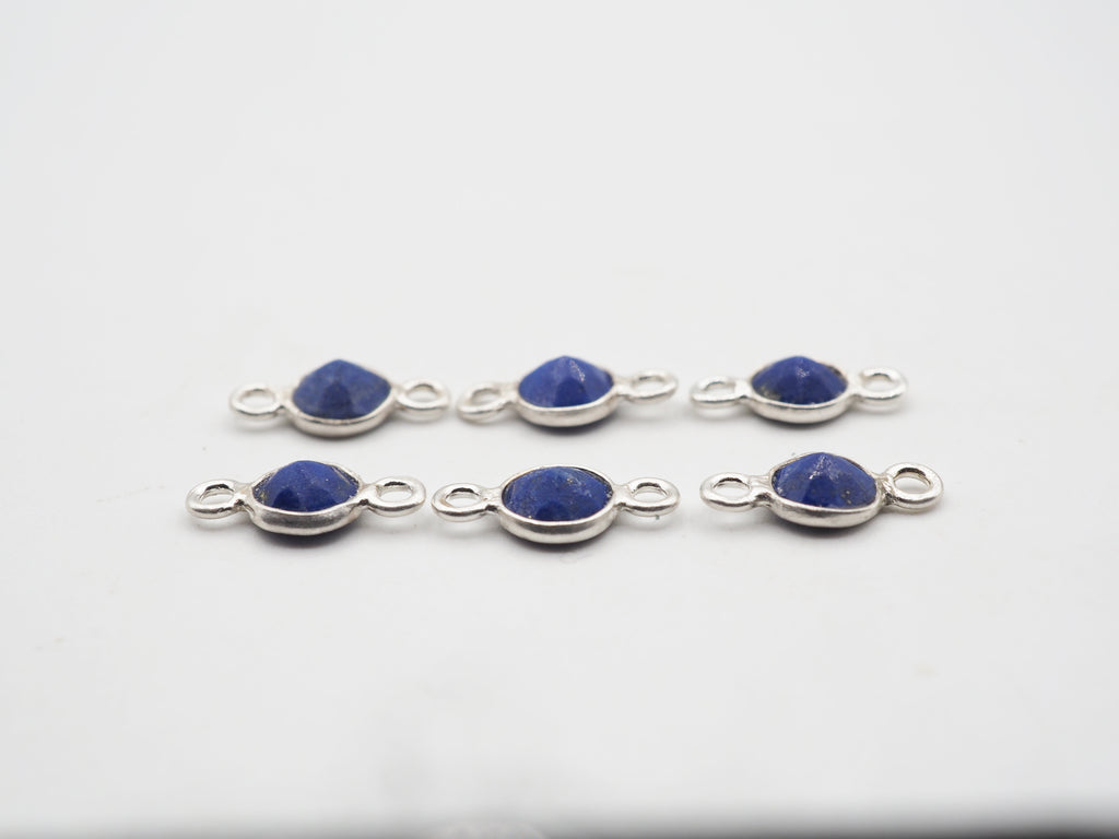 Lapis Silver Bezel 5mm , Double Connector, 925 Sterling Silver