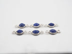 Lapis Silver Bezel 5mm , Double Connector, 925 Sterling Silver