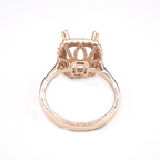 14K  Rose Gold Ring Cushion 11x9 mm With White Diamonds , Semi-Mount