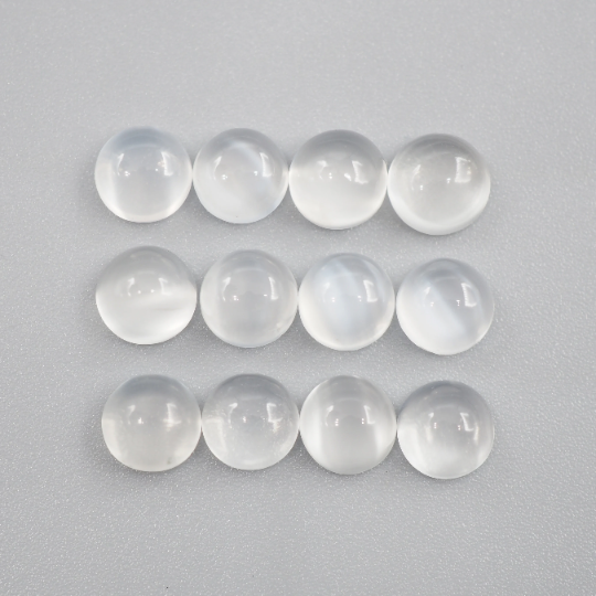 White Moonstone Cabs Round 6 mm Approximately 8.67 Carat, 12 Pieces