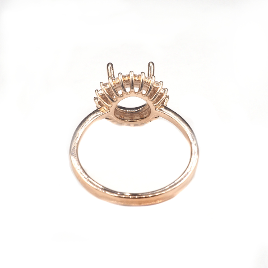 14K Rose Gold Ring Round 8 mm With White Diamonds , Semi-Mount