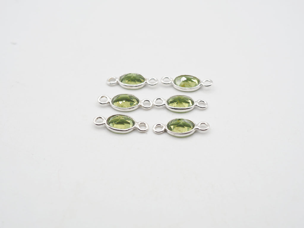 7x5mm Peridot Silver Bezel, Double Connector, Peridot Bezel, Peridot Charm